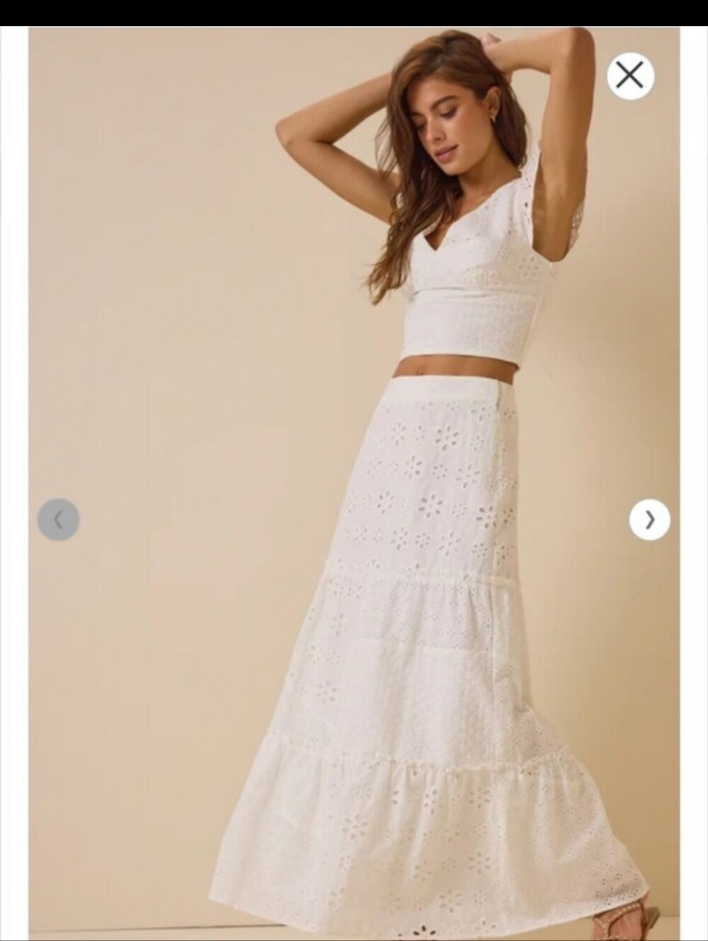 Nwt Large & Medium Jennifer & Grace Women's OffWhite Eyelet Tiered Maxi Skirt B3